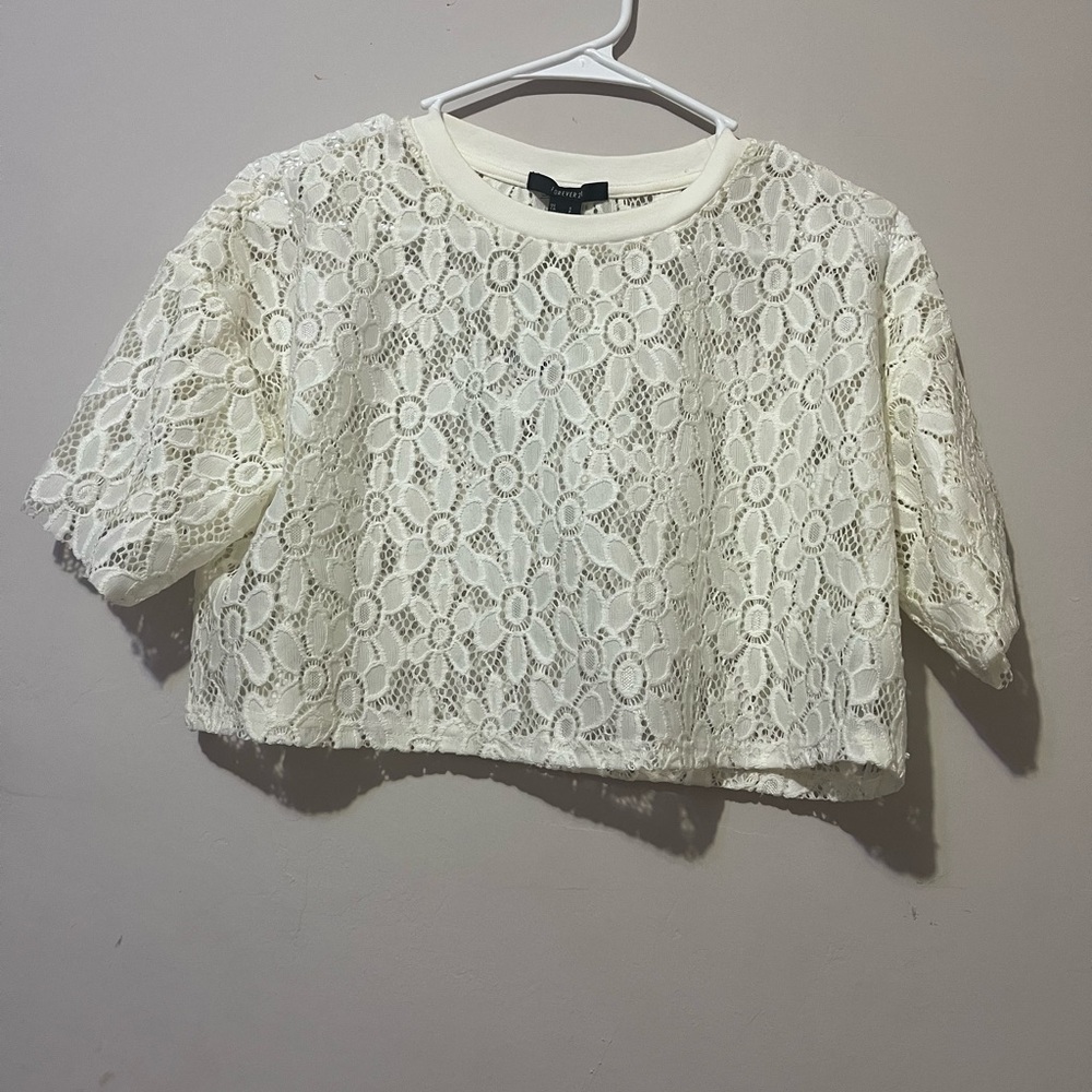 Forever 21 Cream Lace Crop Top